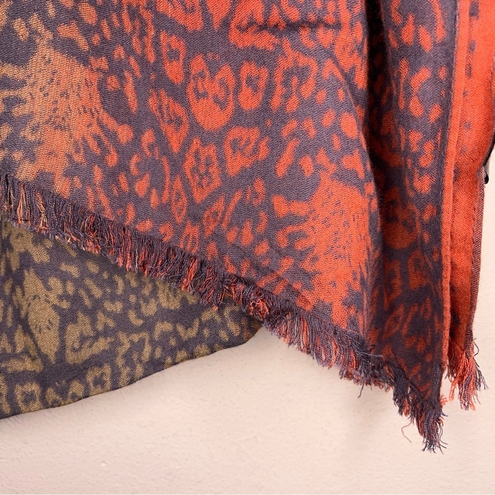 Charlie Paige Scarf Multicolored Leopard Print Red Orange Golden Beige Boho - Picture 3 of 11